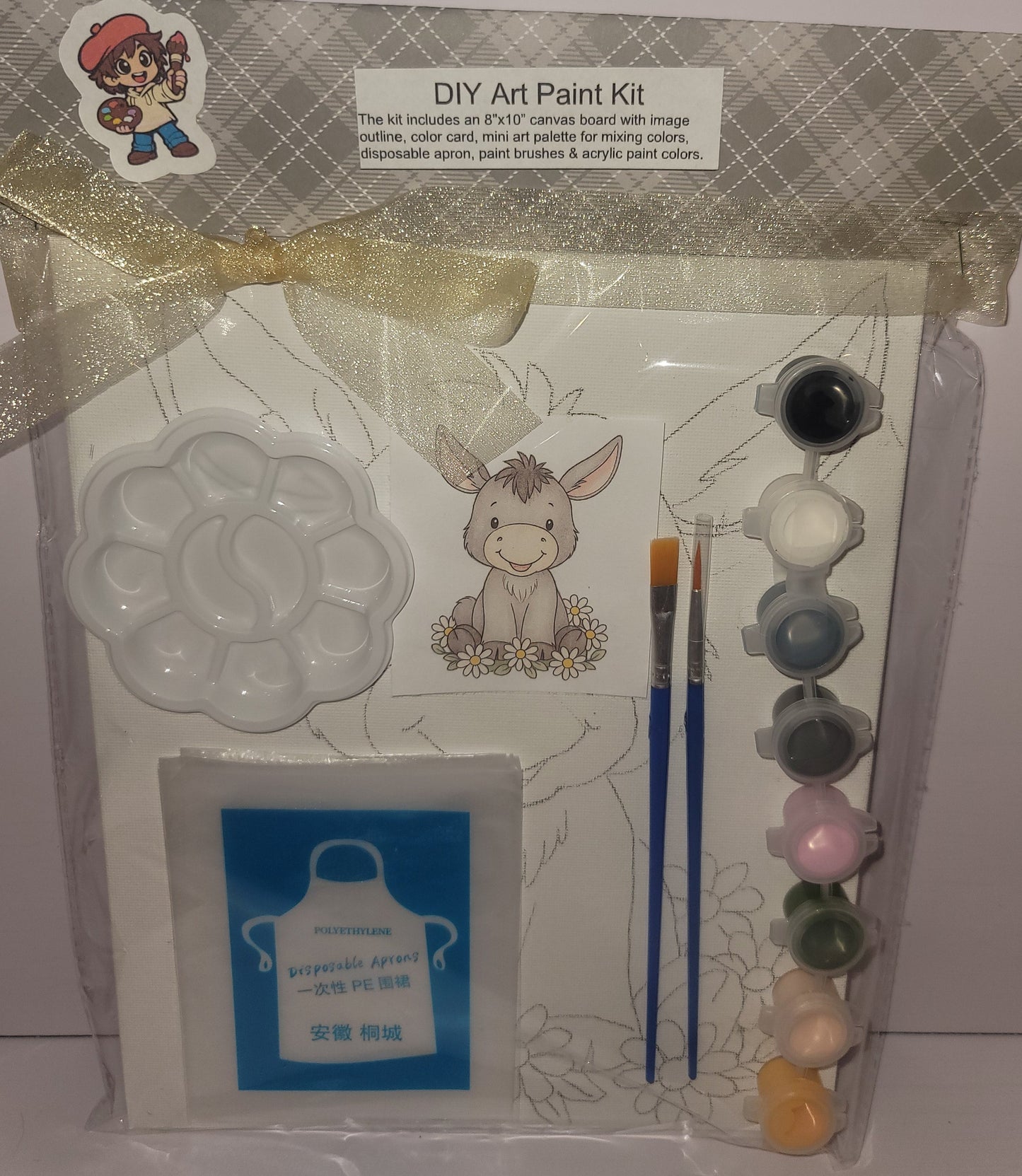 Painting Art Kit - Jack the Donkey, on 8in x 10in canvas board