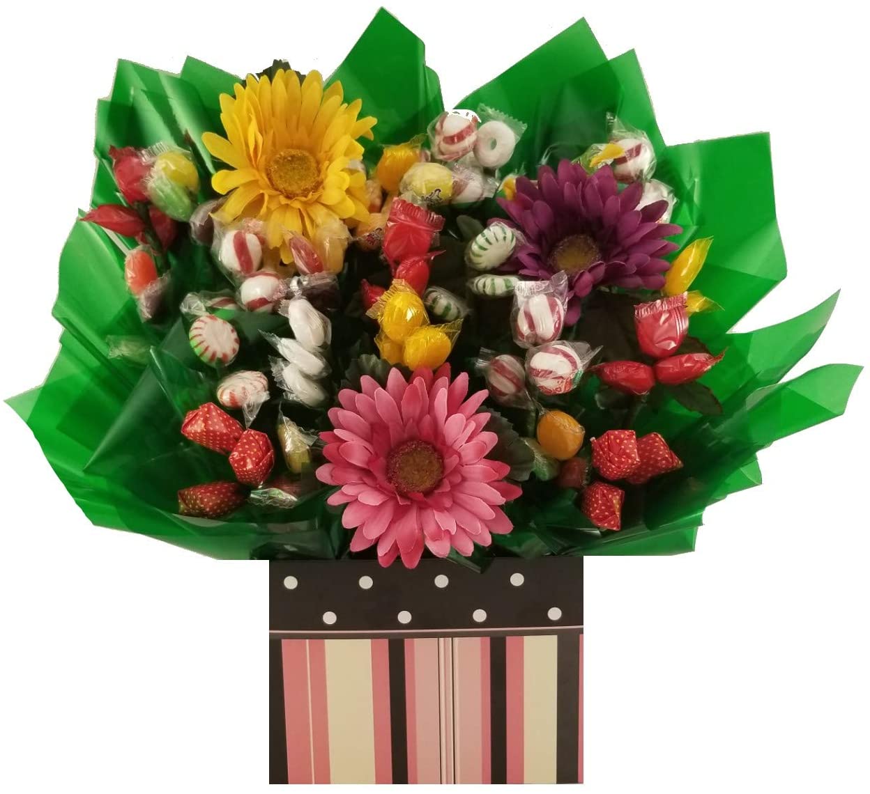 Pink Rendezvous Gift Box with Hard Candy Bouquet - Great as a Wedding, Anniversary, Birthday, Thank You, Get Well Soon, New Baby, Congratulations, Fathers Day, Mothers Day gift for any occasion