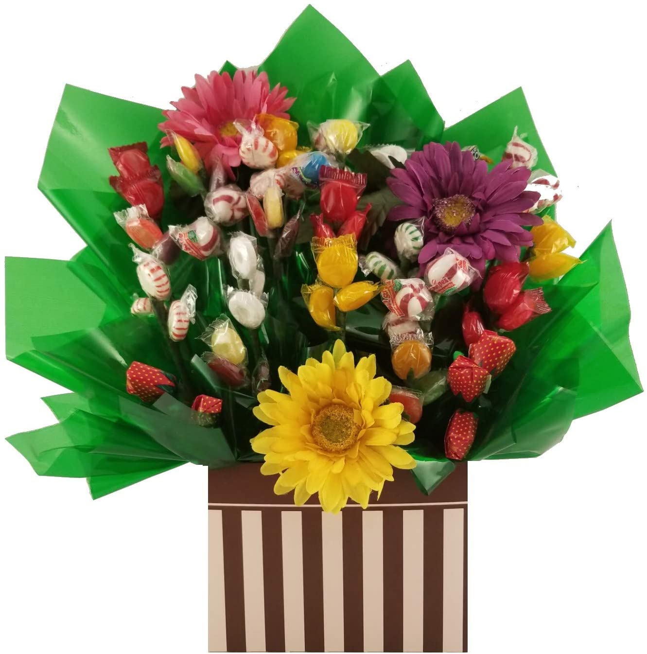 Duets Chocolate & Pink Gift Box with Hard Candy Bouquet - Great as a Wedding, Anniversary, Birthday, Thank You, Get Well Soon, New Home, Congratulations, Fathers Day, Mothers Day gift for any occasion