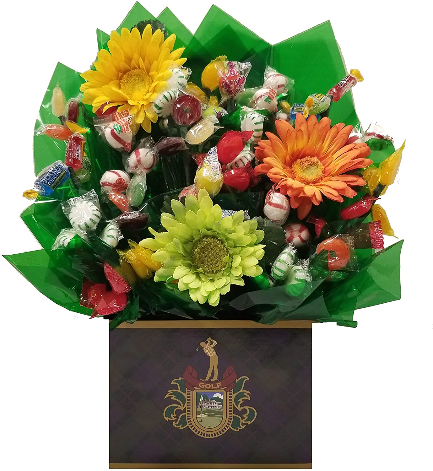 Golf Crest Gift Box with Hard Candy Bouquet - Great as a Birthday, Thank You, Get Well Soon, New Baby, New Home, Congratulations gift or for any occasion (Many OPTIONS available)