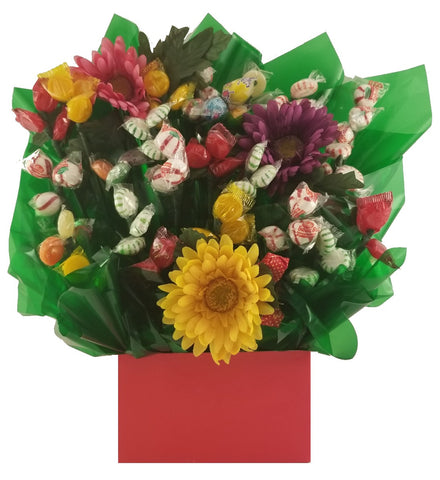 Chocolate Candy bouquet in a Spicy Red gift box