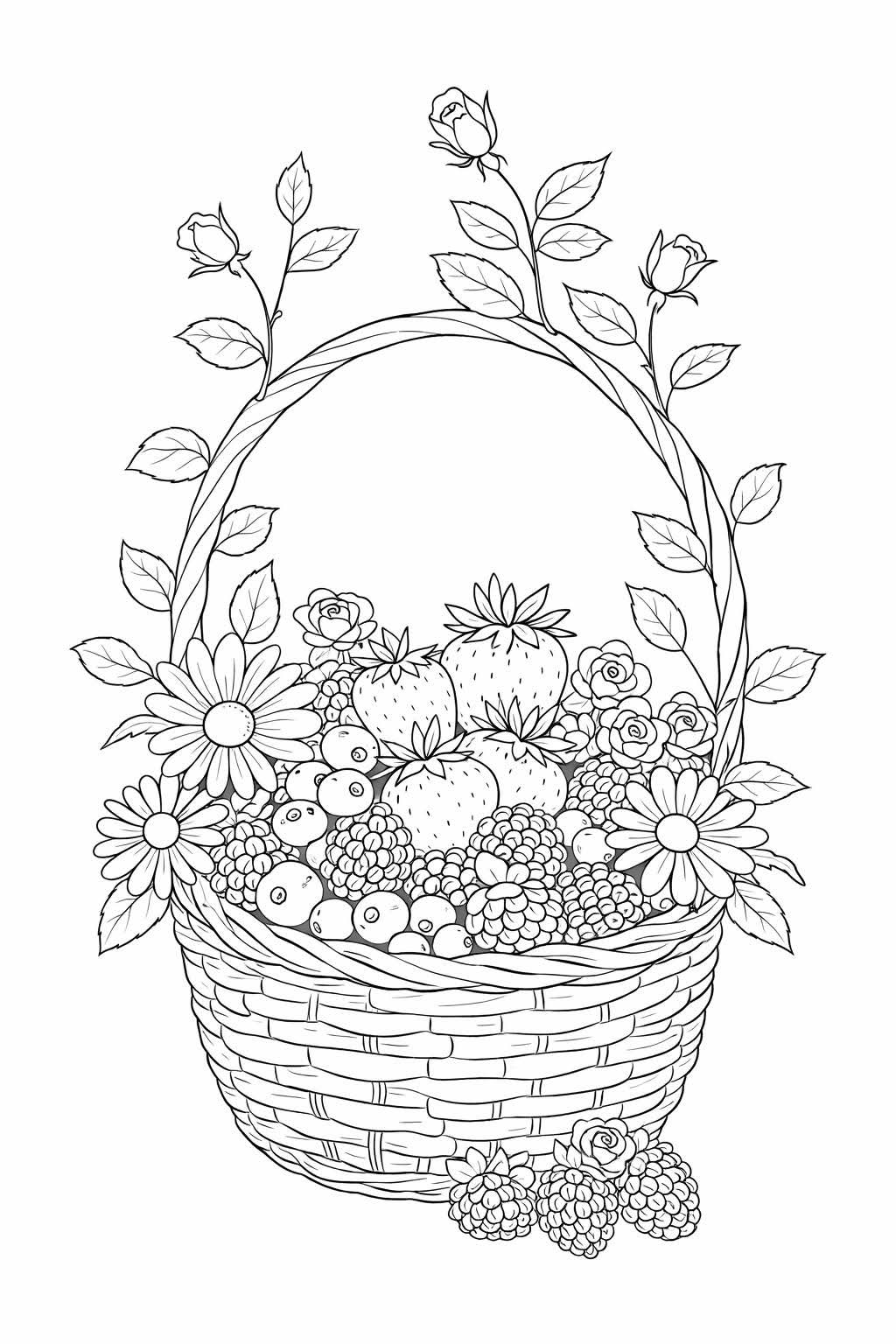 Painting Art Kit -  Basket of berries and flowers, on 11in x 14in stretched canvas with wood easel