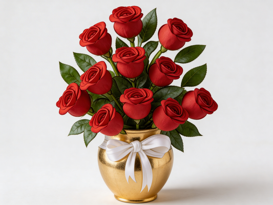 Painting Art Kit - Red Roses in Gold Vase, on 11in x 14in stretched canvas with wood easel