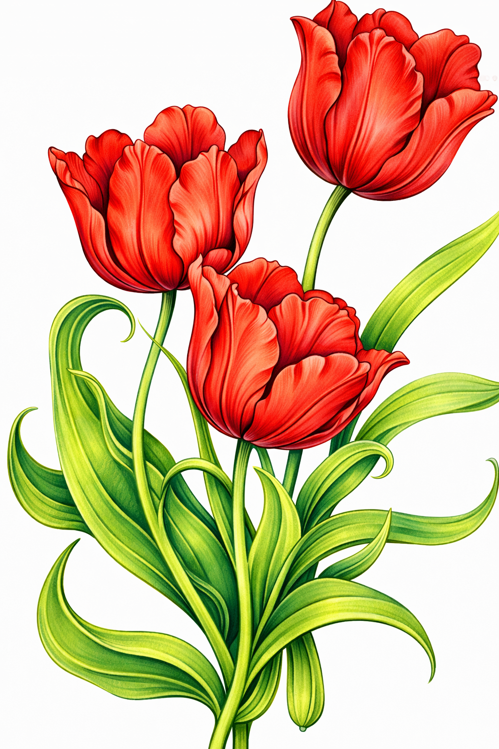 Painting Art Kit -  Red Tulips, on 11in x 14in stretched canvas with wood easel