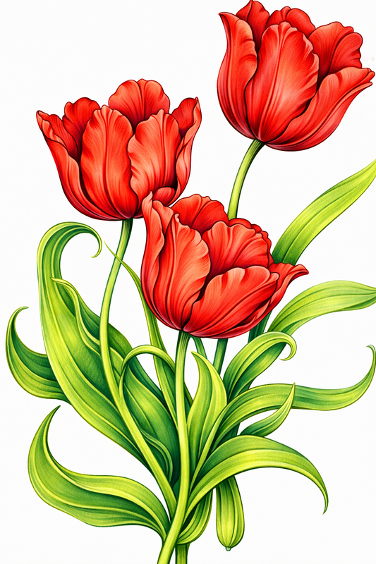Painting Art Kit -  Red Tulips, on 11in x 14in stretched canvas with wood easel