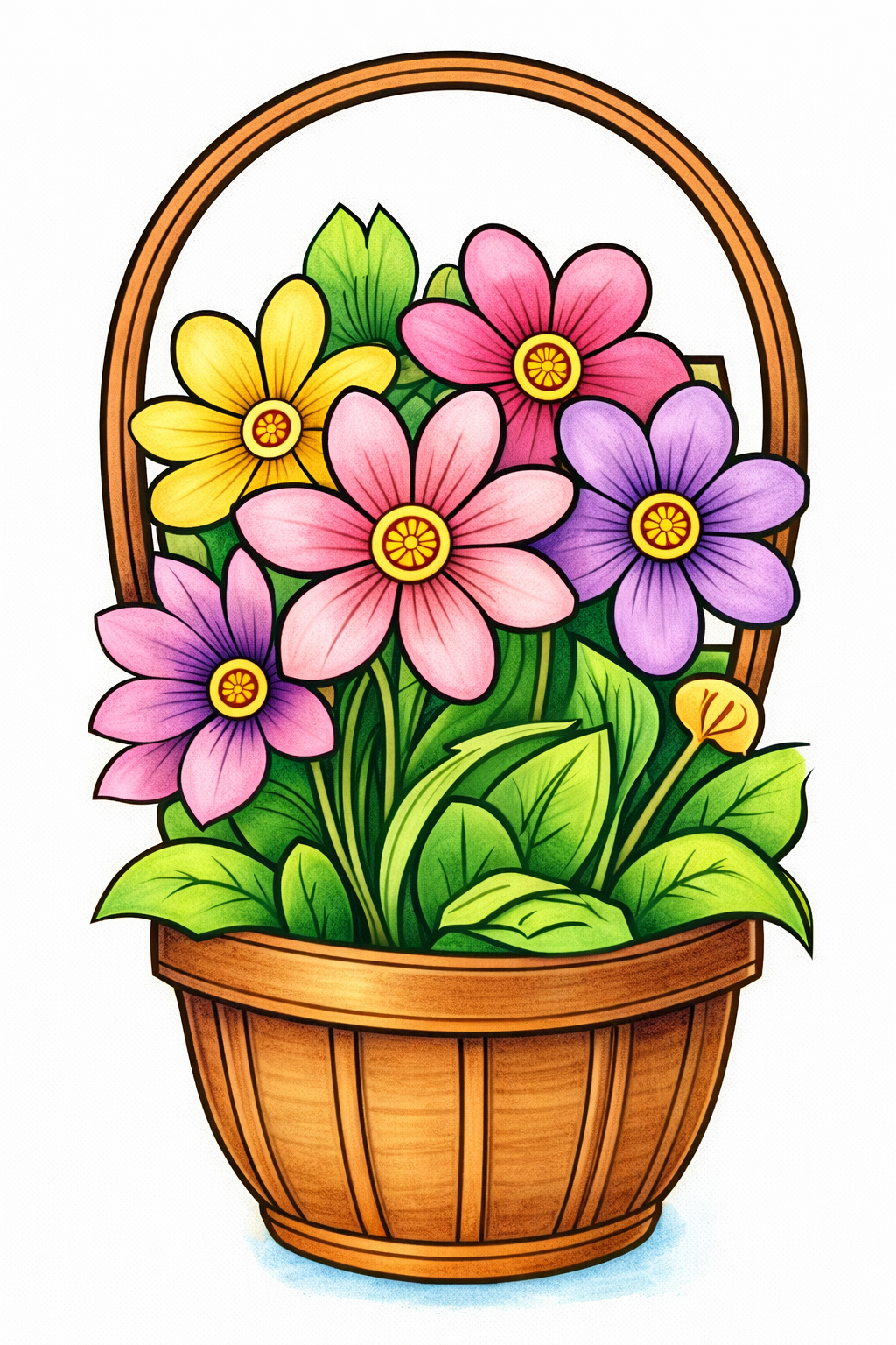 Painting Art Kit -  Basket of Daisies, on 11in x 14in stretched canvas with wood easel