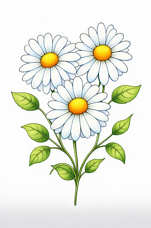 Painting Art Kit - Three White Daisies, on 8in x 10in canvas board