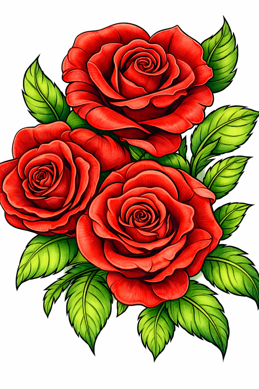 Painting Art Kit -  Three Red Roses, on 11in x 14in stretched canvas with wood easel