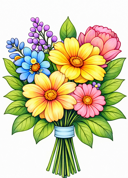 Painting Art Kit - Daisy & Peonies flower bundle, on 11in x 14in stretched canvas with wood easel