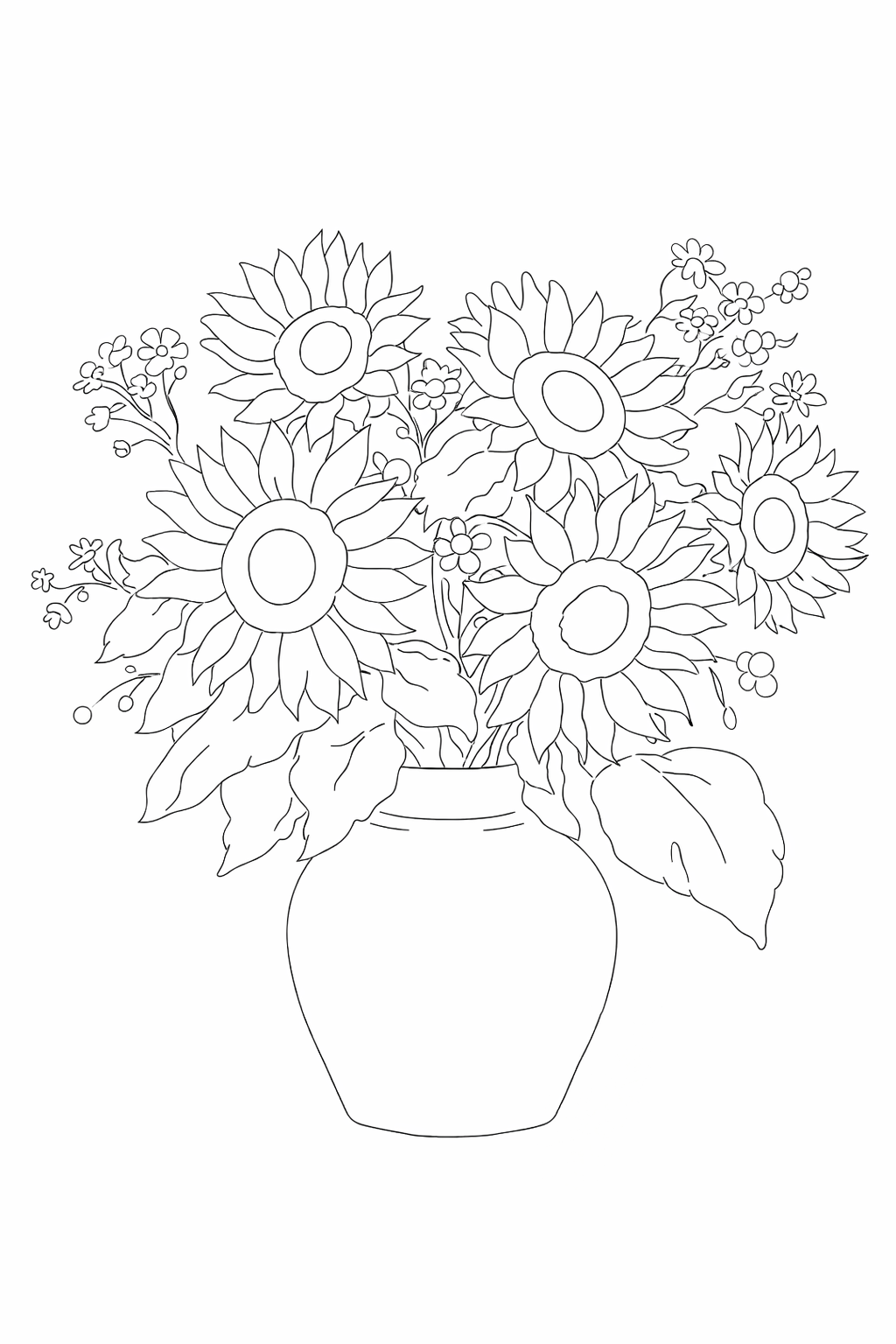 Painting Art Kit -  Black & White vase of Sunflowers, on 11in x 14in stretched canvas with wood easel