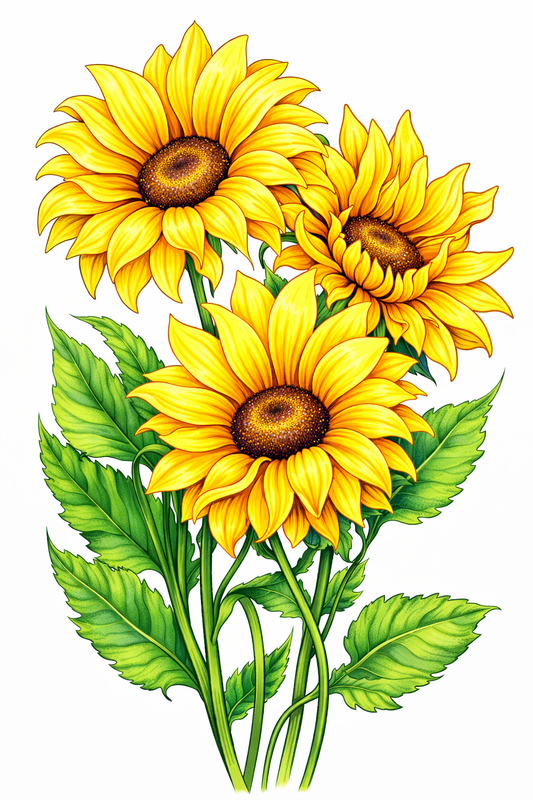 Painting Art Kit -  Three Yellow Sunflowers, on 11in x 14in stretched canvas with wood easel