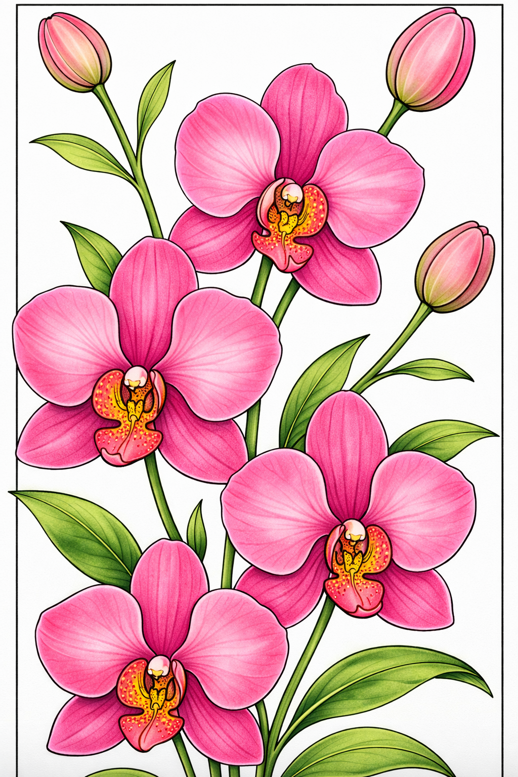 Painting Art Kit -  Pink Orchids, on 11in x 14in stretched canvas with wood easel