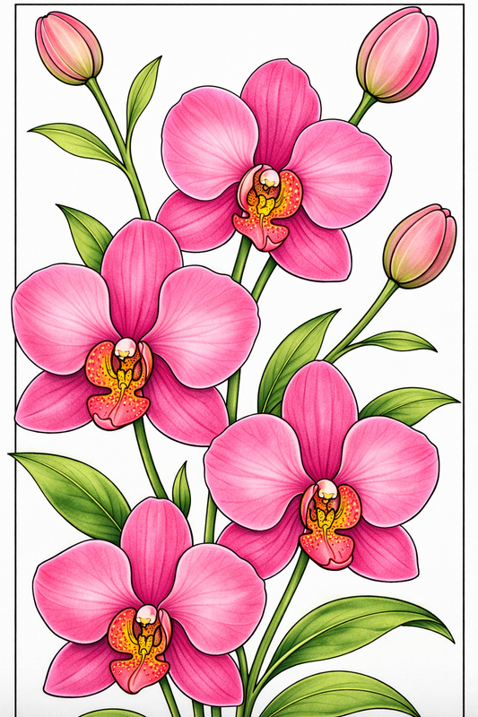 Painting Art Kit -  Pink Orchids, on 11in x 14in stretched canvas with wood easel