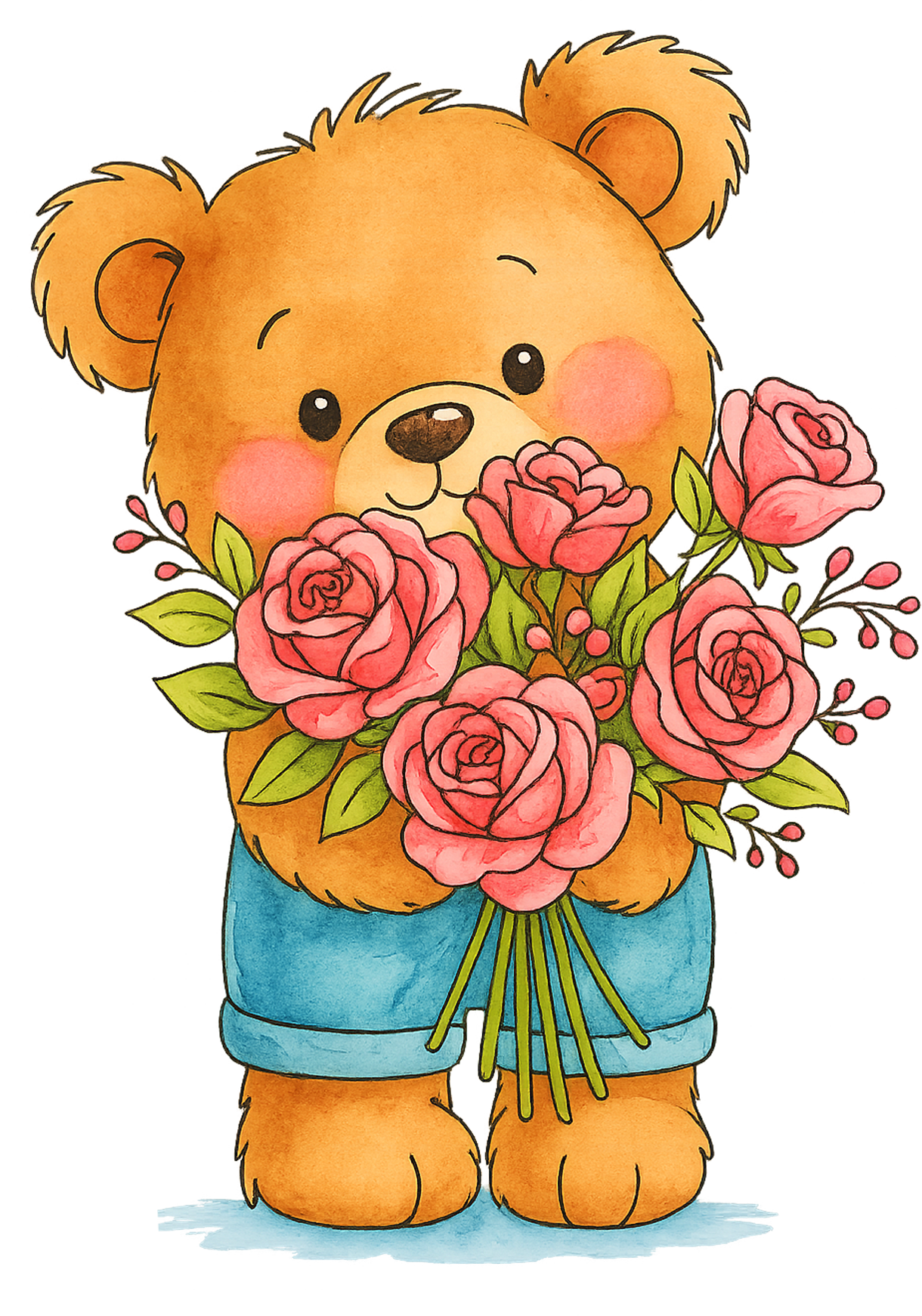 Painting Art Kit - Teddy with Roses, on 8in x 10in canvas board