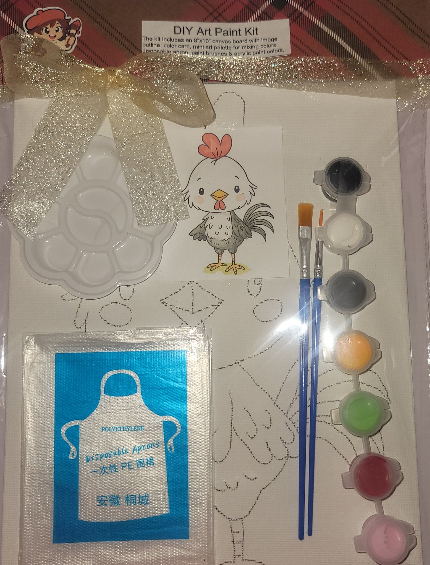 Painting Art Kit - Bitty Rooster, on 8in x 10in canvas board