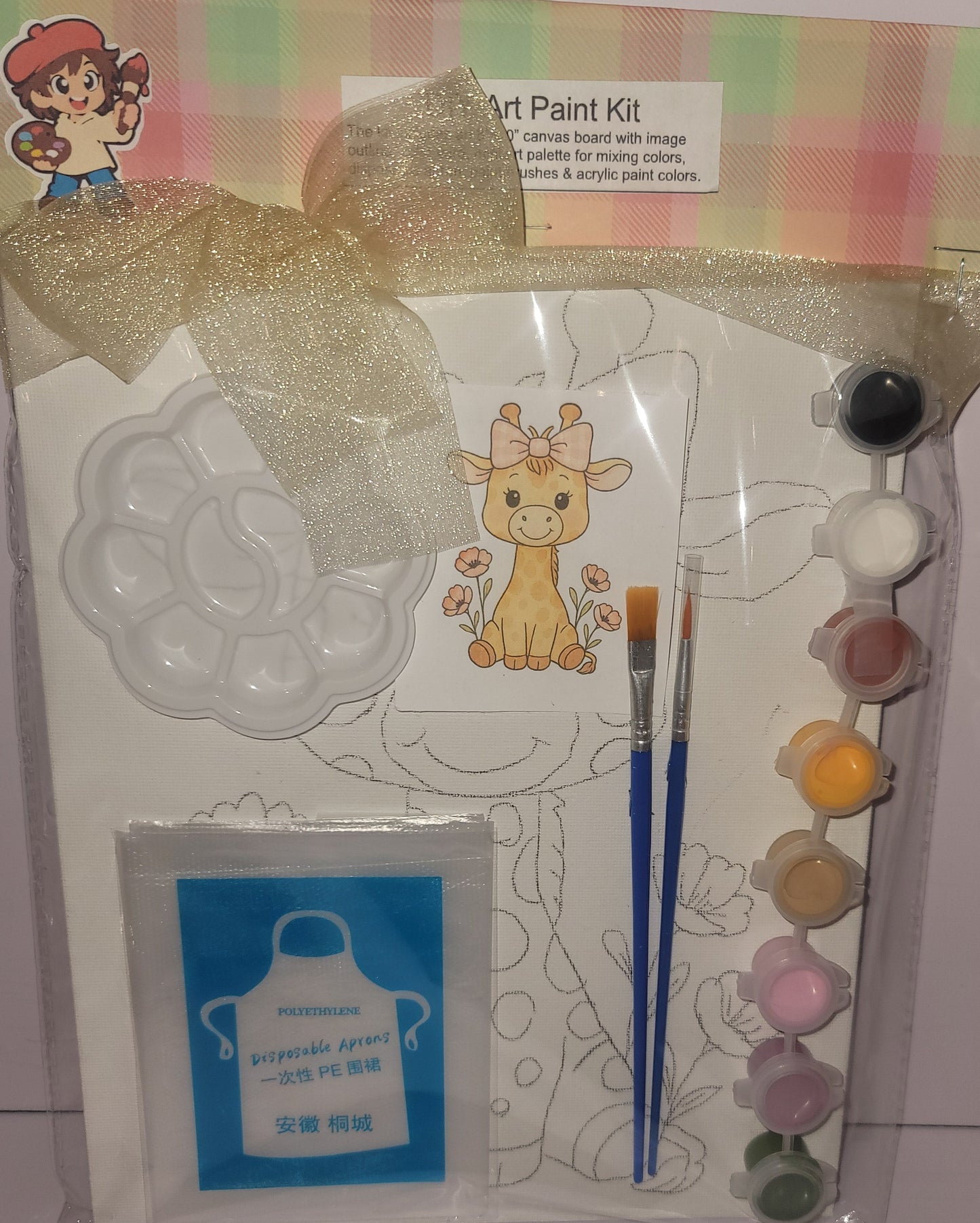 Painting Art Kit - Poppy Giraffe, on 8in x 10in canvas