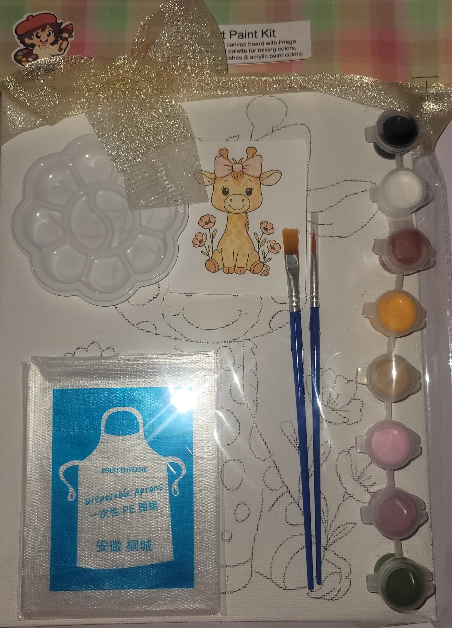 Painting Art Kit - Poppy Giraffe, on 8in x 10in canvas