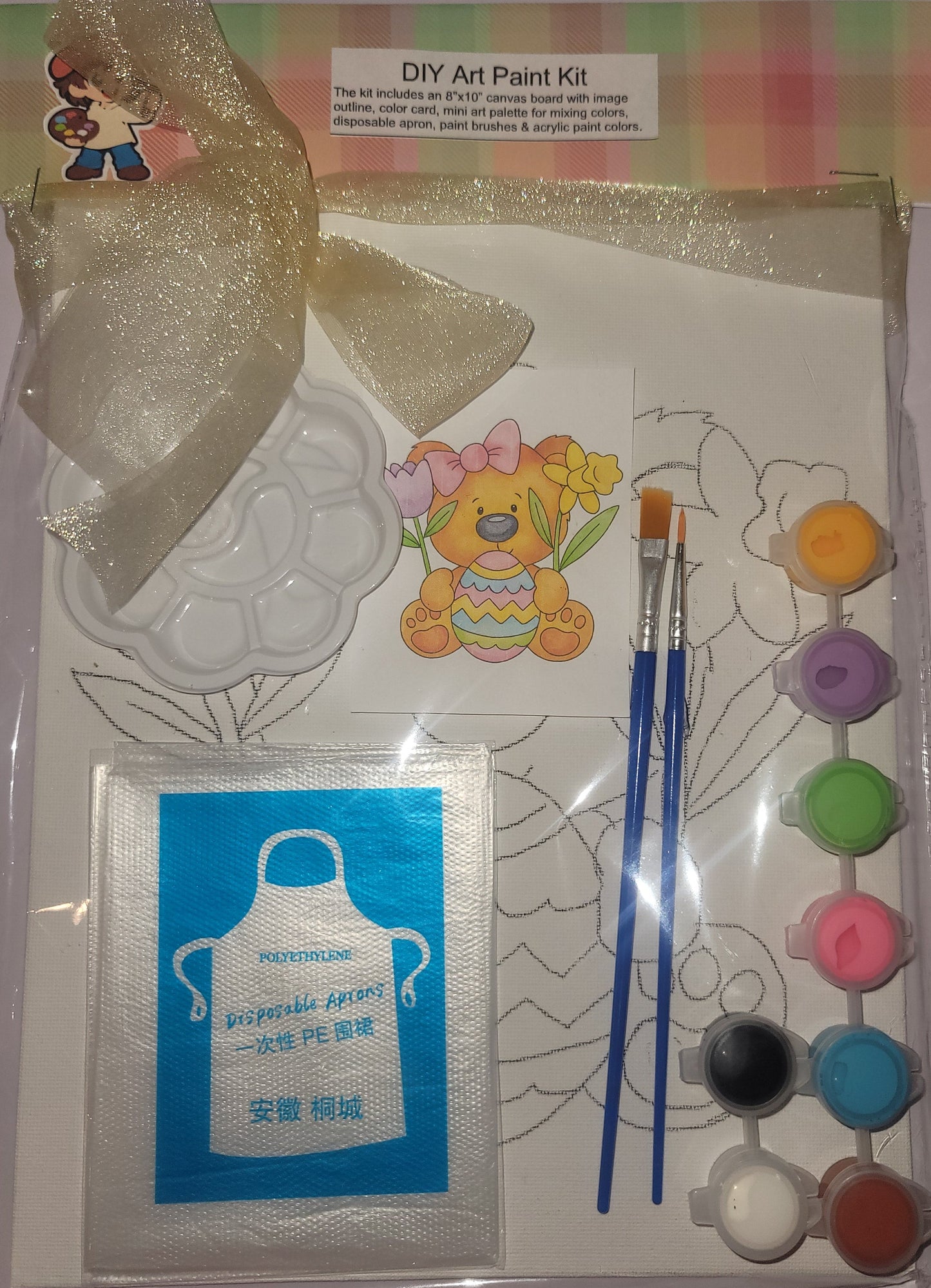 Painting Art Kit - Sitting Easter Bear, on 8in x 10in canvas board
