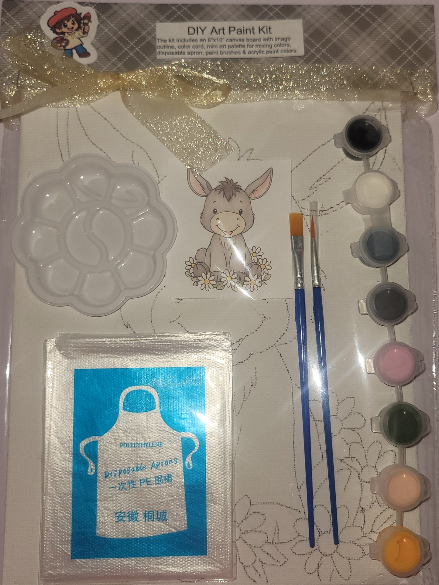 Painting Art Kit - Jack the Donkey, on 8in x 10in canvas board