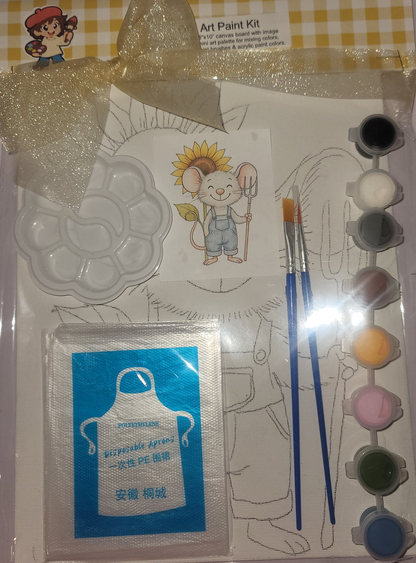 Painting Art Kit - Farmer Mouse, on 8in x 10in canvas board