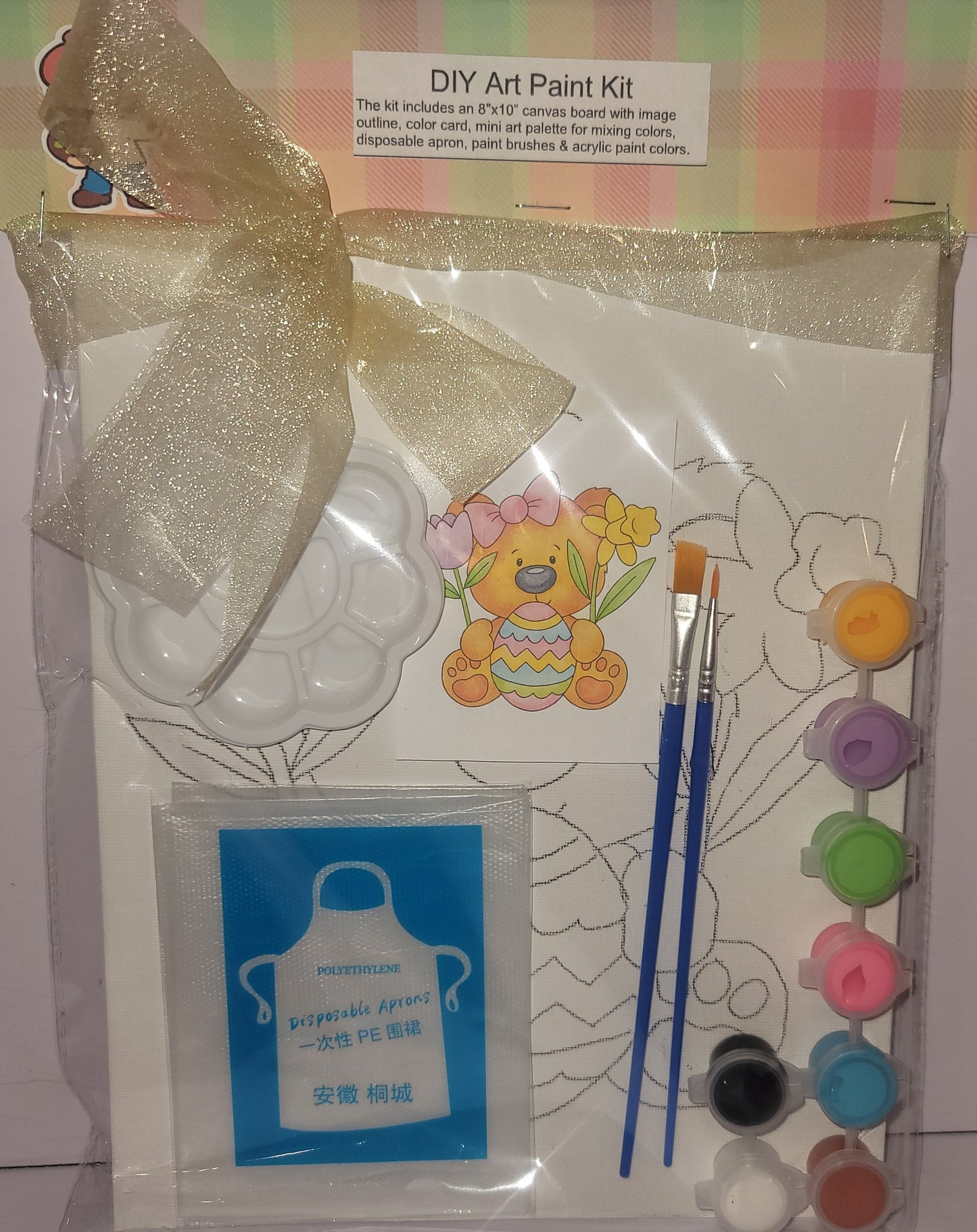 Painting Art Kit - Sitting Easter Bear, on 8in x 10in canvas board