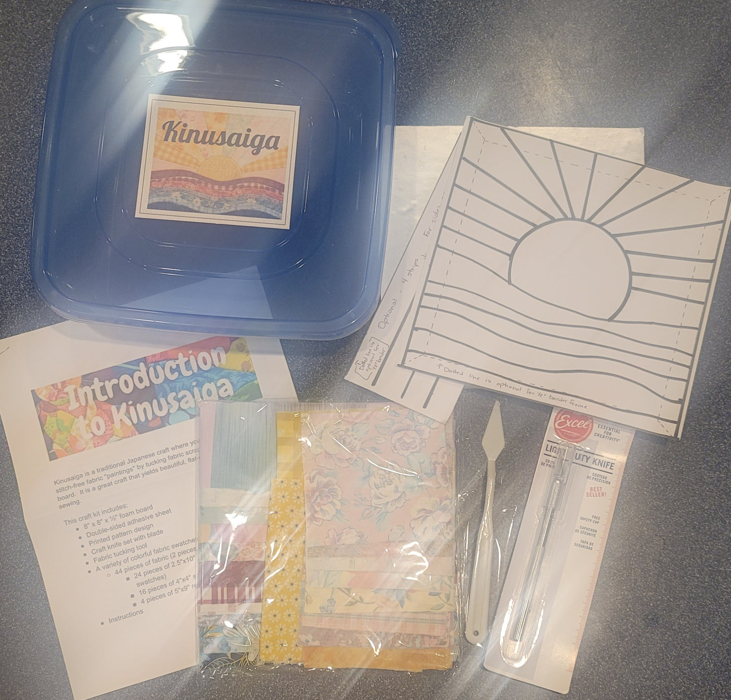 Craft kit: Kinusaiga - "Sunset", a fabric tucking "no sew" collage art