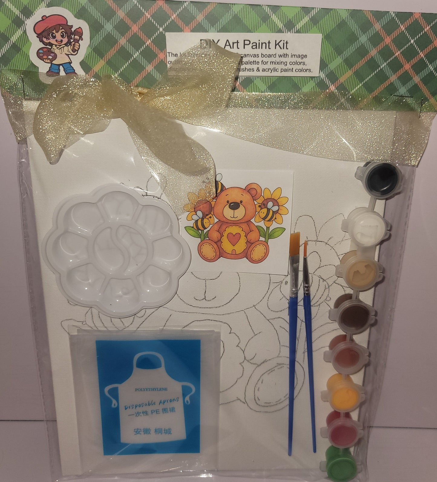 Painting Art Kit - Bee Happy Bear, on 8in x 10in canvas board