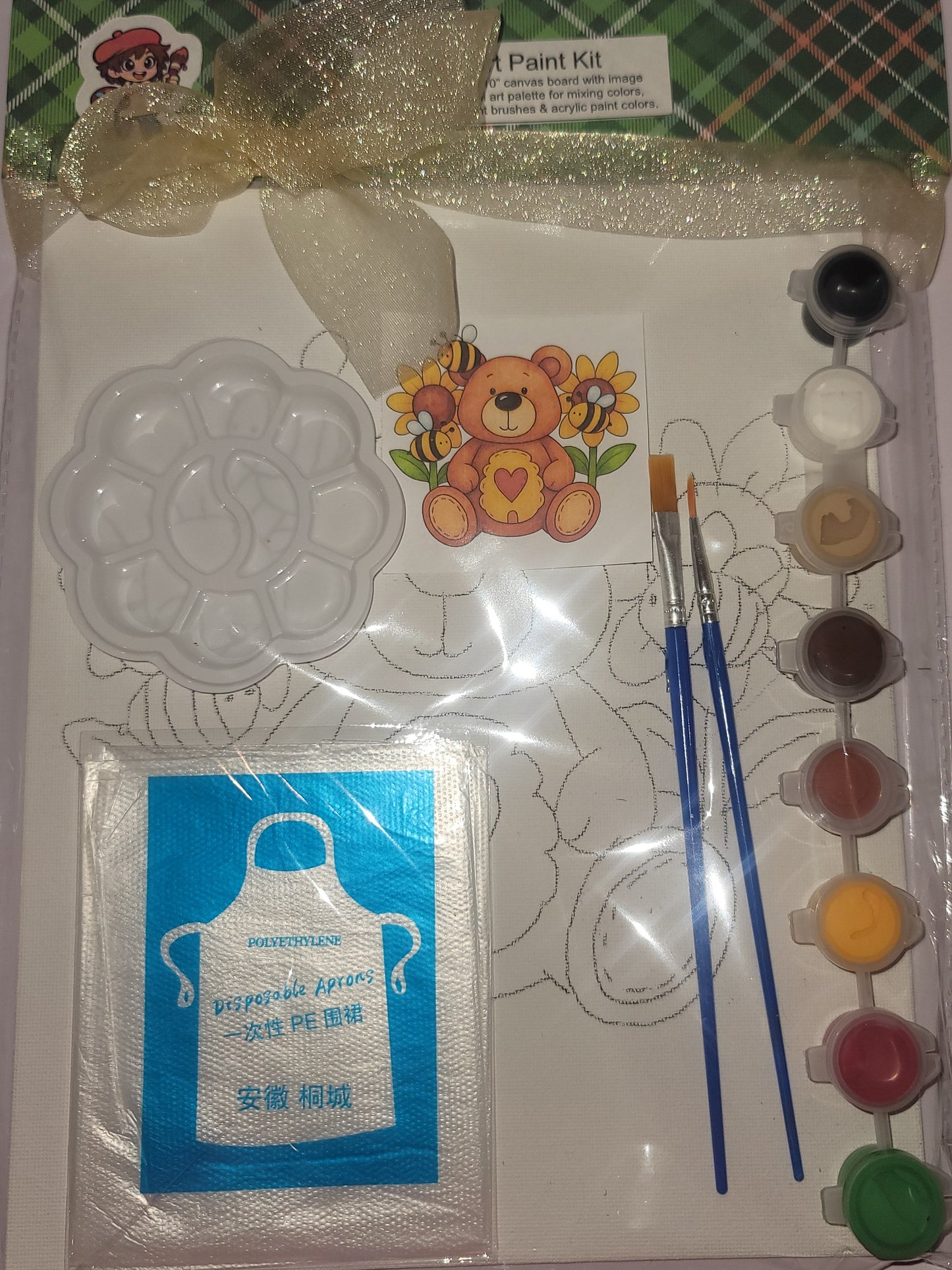 Painting Art Kit - Bee Happy Bear, on 8in x 10in canvas board