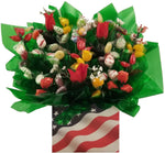 Patriotic Flag Hard Candy Bouquet gift box - Great as a Birthday, Thank You, Get Well Soon, New Baby, New Home, Congratulations, Fathers Day, Mothers Day, 4th of July gift for any occasion