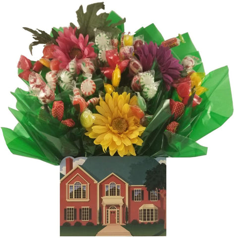 Welcome Home gift box with Hard Candy Bouquet - Great as a Birthday, Thank You, Get Well Soon, New Home, Congratulations, Fathers Day, Mothers Day gift for any occasion