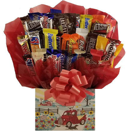 Chocolate Candy bouquet in a Red Farm Truck gift box