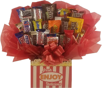 Fresh Popcorn Chocolate Candy Bouquet gift basket box - Great gift for Birthday, Get
