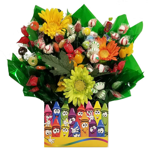 Love to Color Gift Box with Hard Candy Bouquet - Great as a Kids, Birthday, Get Well Soon, New Baby, New Home, Congratulations gift or for any occasion (Many OPTIONS available)