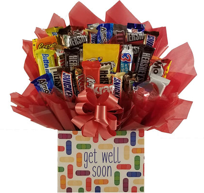 Chocolate Candy Bouquet gift box - Great as gift for Halloween, Thanksgiving, Christmas, Birthday, Thank You, Get Well Soon, Congratulations gift or for any occasion (Get Well Soon Gift Box)