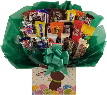 Chocolate Easter Bunny - Chocolate Candy Bouquet gift basket box - Great gift for Birthday, Get Well, Thank You, Congratulations, Christmas or for any occasion