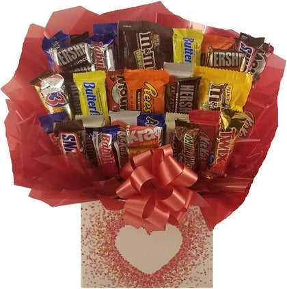 Chocolate Candy Bouquet gift box - Great as gift for Birthday, Thank You, Get Well Soon, Congratulations gift or for any occasion (Confetti Heart Gift Box)