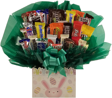 Pastel Easter Bunny - Chocolate Candy Bouquet gift basket box - Great gift for Birthday, Get Well, Thank You, Congratulations, Christmas or for any occasion