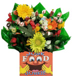 Junk Food Junkie Gift Box with Hard Candy Bouquet - Great as a Birthday, Thank You, Get Well Soon, New Baby, New Home, Congratulations gift or for any occasion (Many OPTIONS available)