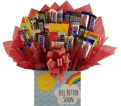 Chocolate Candy Bouquet gift box - Great gift to send wishes of Get Well Soon, Feel Better Soon or Hospital gift or for any occasion (Feel Better Soon Gift Box)